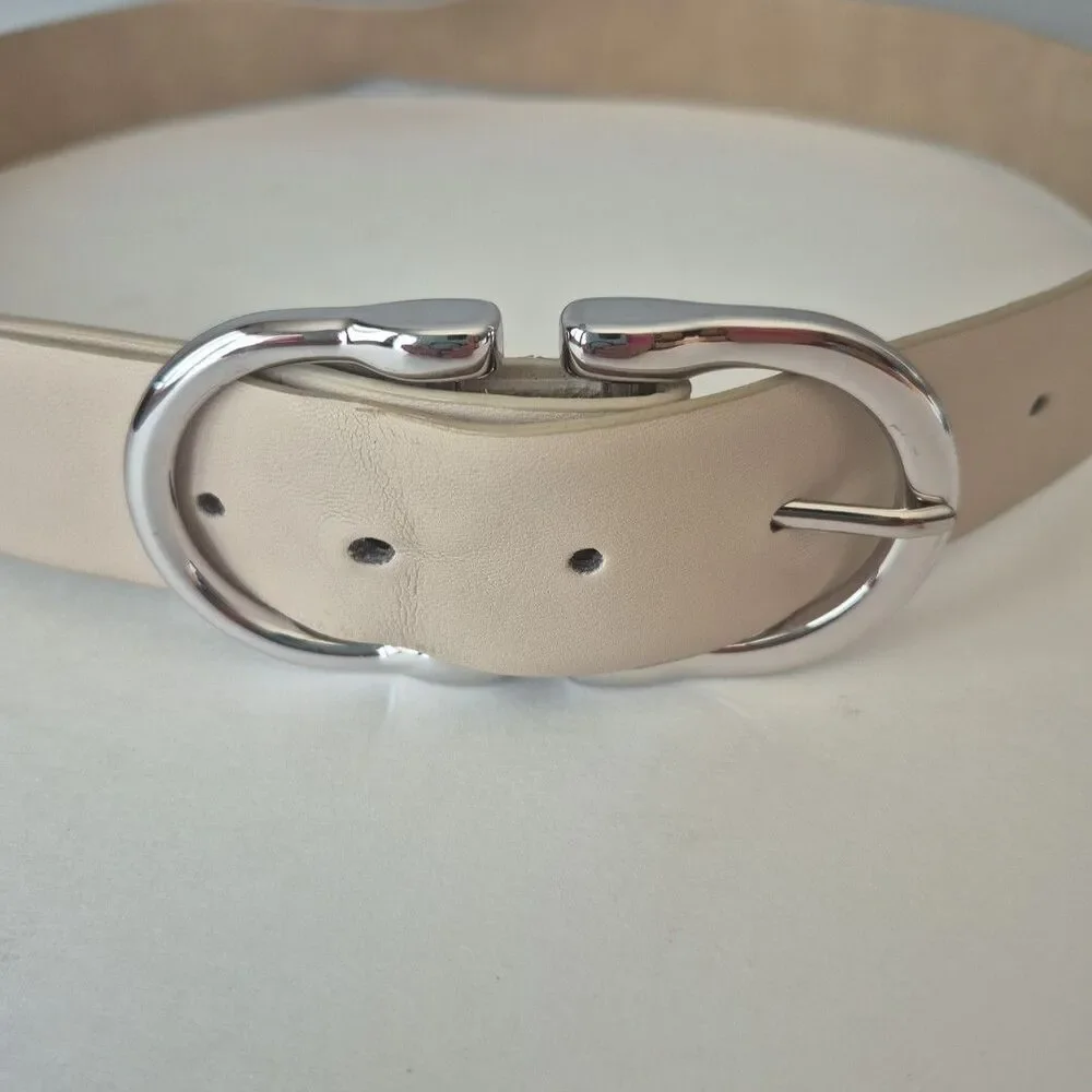 Vince Camuto Sand Faux Leather Silver Centerbar Buckle Belt Womens XL Length 44